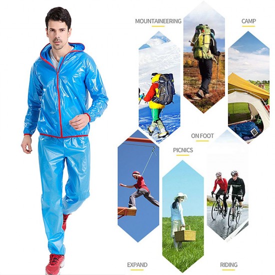 Waterproof Raincoat Pants Set Women Men Reflective Waterproof Hooded Suit for Cycling Riding Camping Waterproof Raincoat Pants Set Women Men Reflective Waterproof Hooded Suit for Cycling Riding Camping